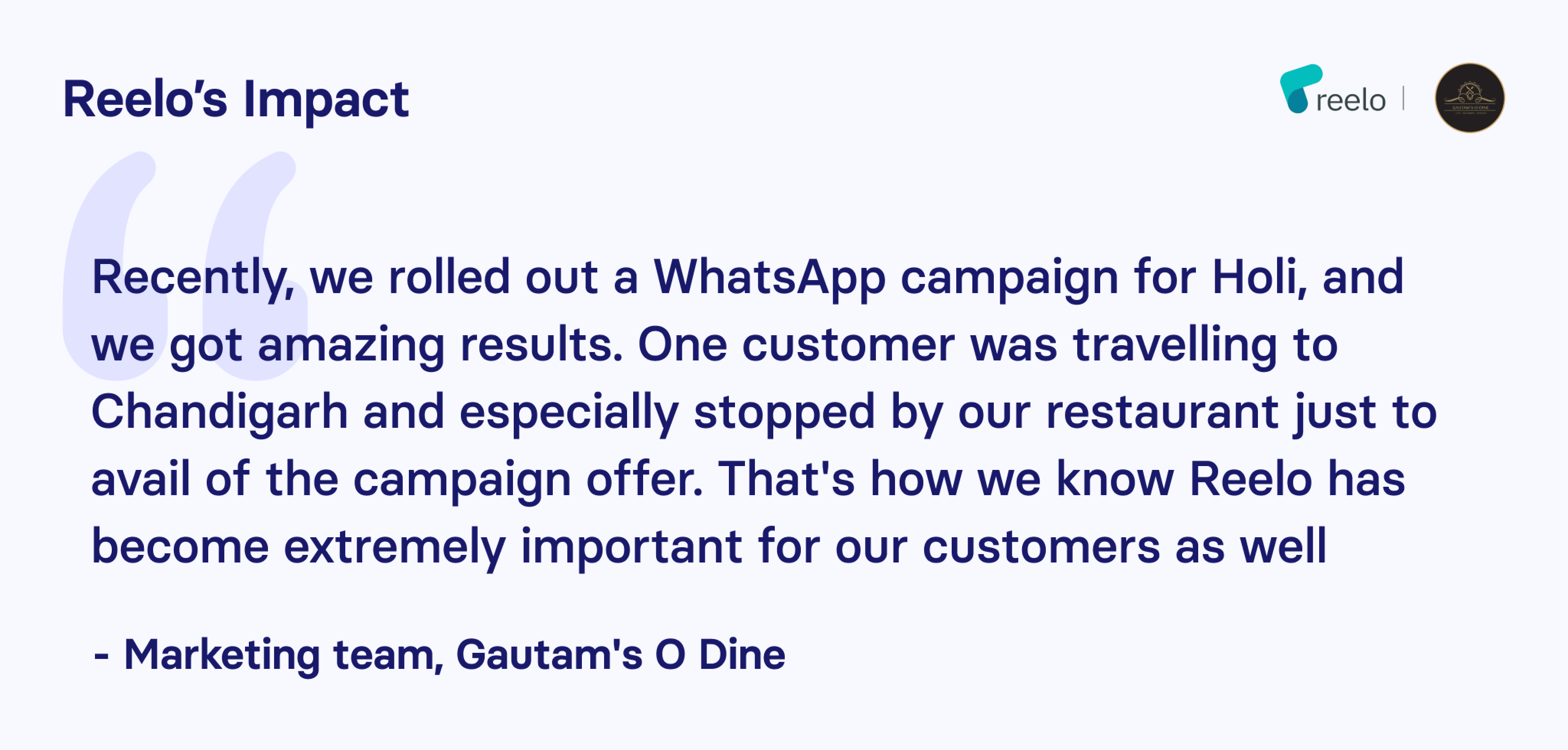 Impact of Reelo's campaign for Gautam's O Dine